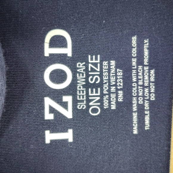 IZOD Sleepwear Robe Size One Size Navy With White Trim Front Pockets Unisex - Picture 4 of 5